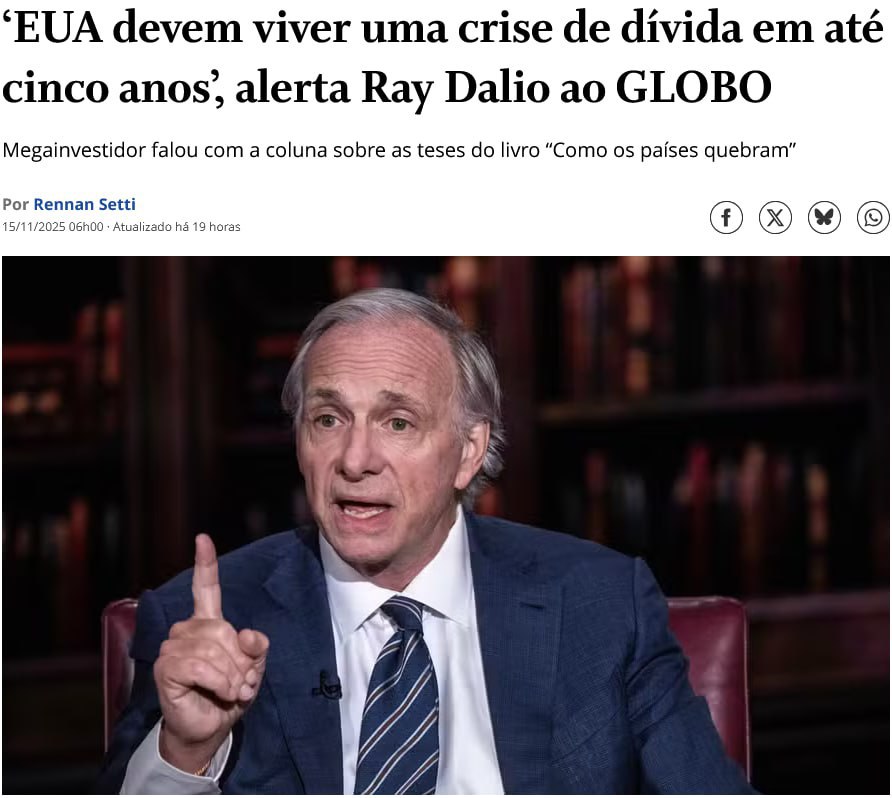 Экономическая политика администрации Трампа может привести к стремительному росту госдолга США американский финансист инвестор миллиардер Рэй Далио One Big Beautiful Bill Act принятый в июле закон о госрасходах в США потенциально может увеличить госдолг с 36 трлн до 55 трлн Предшествовать ему будет долговой и валютный кризис завил Далио в интервью бразильскому изданию O Globo