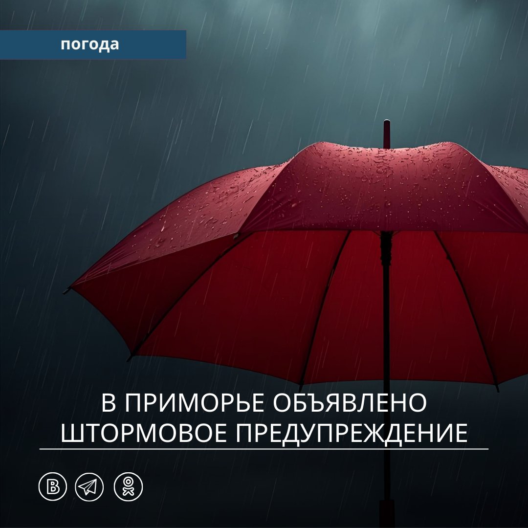 В Приморье объявлено штормовое предупреждение В Приморье 24 25 сентября ожидаются сильные дожди и ветер до 22 м с В южных и восточных районах прогнозируются сильные дожди 15 45 мм местами очень сильные 50 мм и более за 12 часов и менее В отдельных районах возможны грозы На побережье ожидается усиление ветра до 15 22 м с Во Владивостоке днём 24 сентября прогнозируется дождь временами сильный Ночью осадки прекратятся Общее количество выпавших осадков не достигнет порогов опасного явления