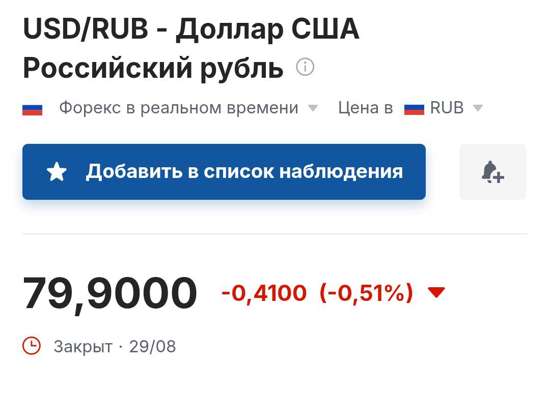 Доллар упал ниже 80 рублей Прямой эфир