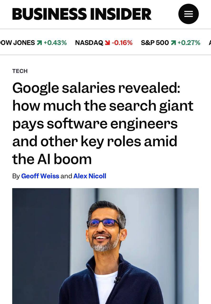 Журналисты узнали о годовых окладах в Google: • Инженер-программист — 26.4 млн рублей. • Специалист по обработке данных — 20.3 млн рублей. • UX-дизайнер — 18 млн рублей. • Менеджер по продукту — 21.8 млн рублей. • Аналитик качества поиска — 18.3 млн рублей. • Специалист по работе с клиентами — 17.7 млн рублей. • Инженер-электрик — 15.8 млн рублей. Дефолтные требования недо-джунов после прохождения одного курса. Айтишная