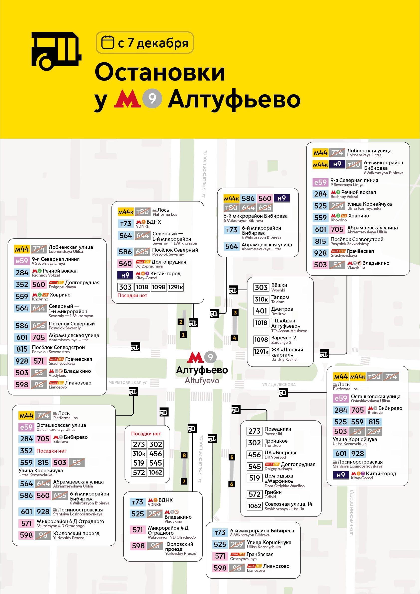 С 7 декабря меняются остановки у метро «Алтуфьево».  Это связано с изменением организации дорожного движения.