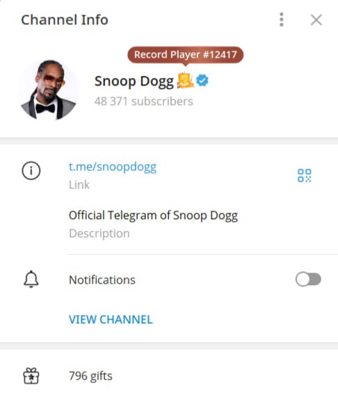 В Telegram появился канал Снуп Догга. Он уже получил галочку верификации и кучу подарков - но Агентству «Москва» пока не удалось подтвердить, что канал действительно принадлежит легенде хип-хопа. «Москва»