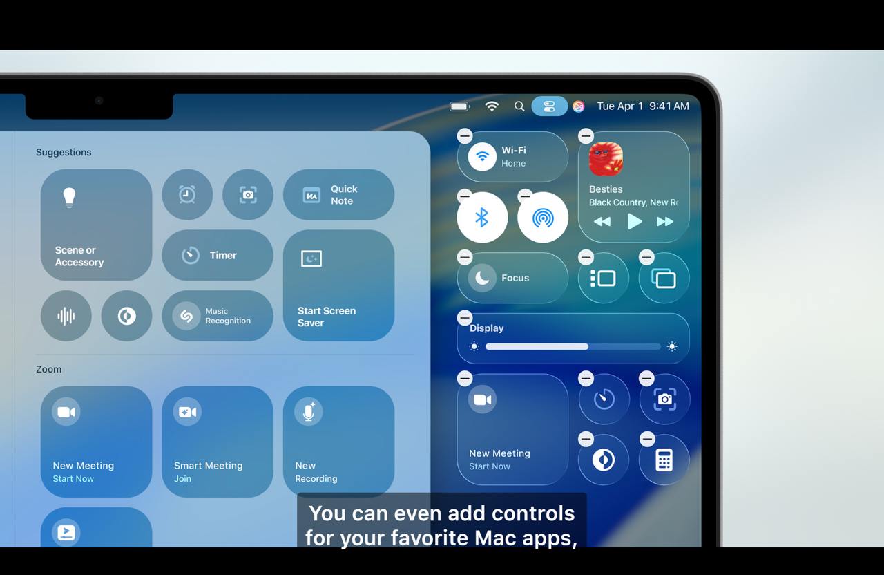 В новой macOS Tahoe тоже внедрили Liquid Glass. Например, теперь тут прозрачный статус-бар и кастомизируемый Control Center. Ну, просто кайф.