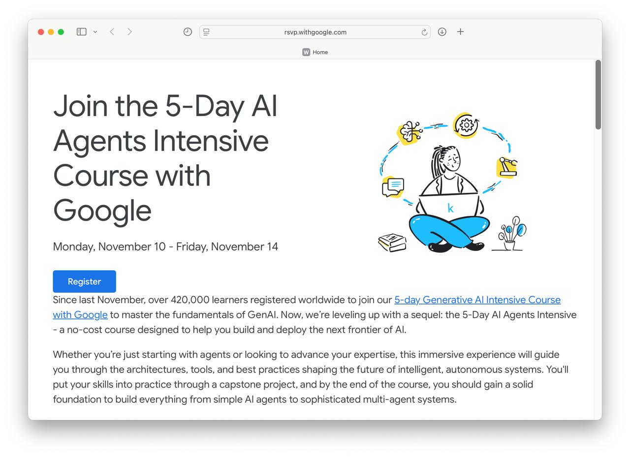 Google запускают бесплатный курс по ИИ агентам За пять дней расскажут как создавать собственных ассистентов даже если вы новичок в этом деле Курс составляли действующие ML инженеры Есть блоки с лучшими инструментами способами оценки агентов примерами и практическими заданиями В конце можно будет сделать своего ИИ агента Старт в ноябре регистрируемся по ссылке