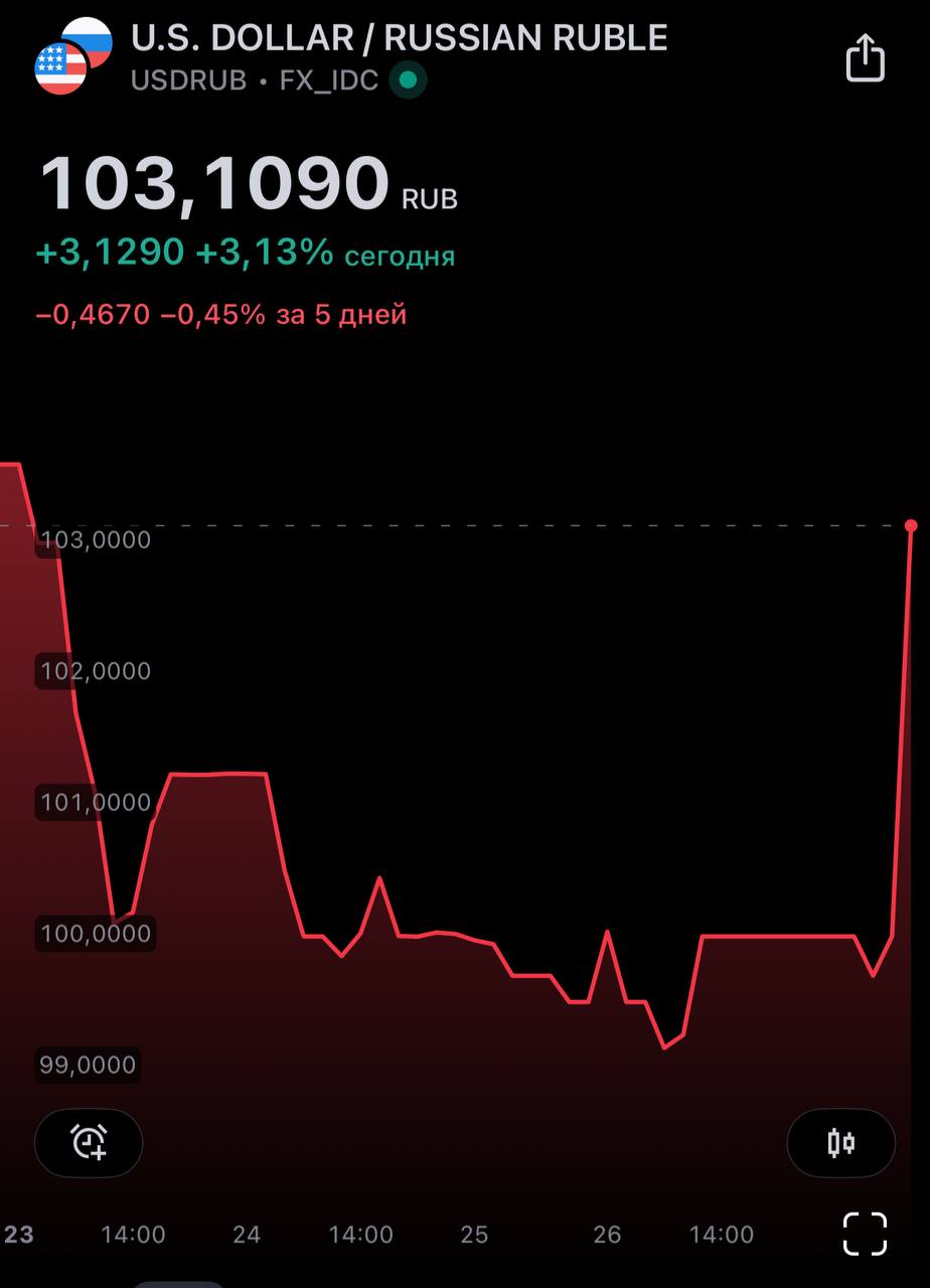 Доллар резко поднялся выше 103₽.