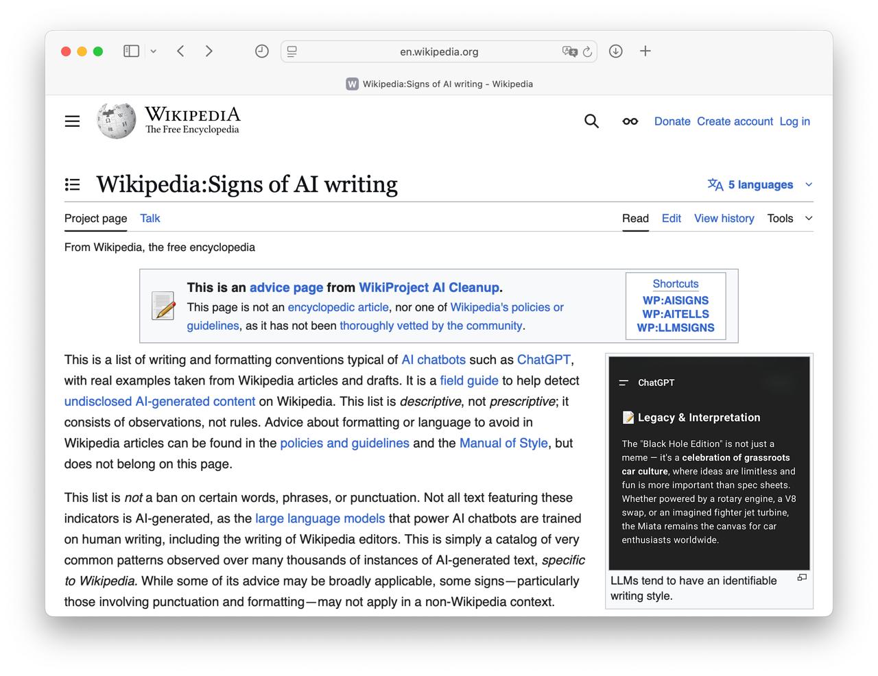 Как распознать ИИ текст Wikipedia выпустили большую статью с ключевыми признаками сгенерированного текста Вся статья поделена на подразделы с примерами конкретными словами паразитами чат ботов и другими признаками генерации Получилось целое руководство как скрыть участие ИИ в своих работах Забираем по ссылке