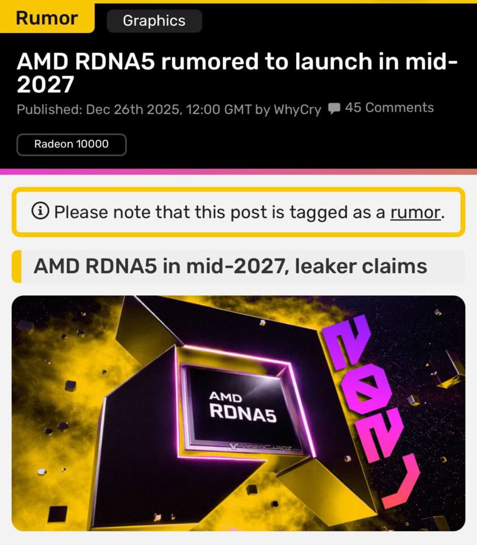 Слух AMD отложила новое поколение видеокарт до 2027 года Инсайдер Kepler L2 сообщает что GPU на архитектуре RDNA5 3 нм не выйдут в 2026 м Обновлённые карты на RDNA4 тоже под вопросом релиз в 2026 году маловероятен Вероятная причина кризис памяти Похоже 2026 год пройдёт без новых видеокарт AMD Epic Games Store
