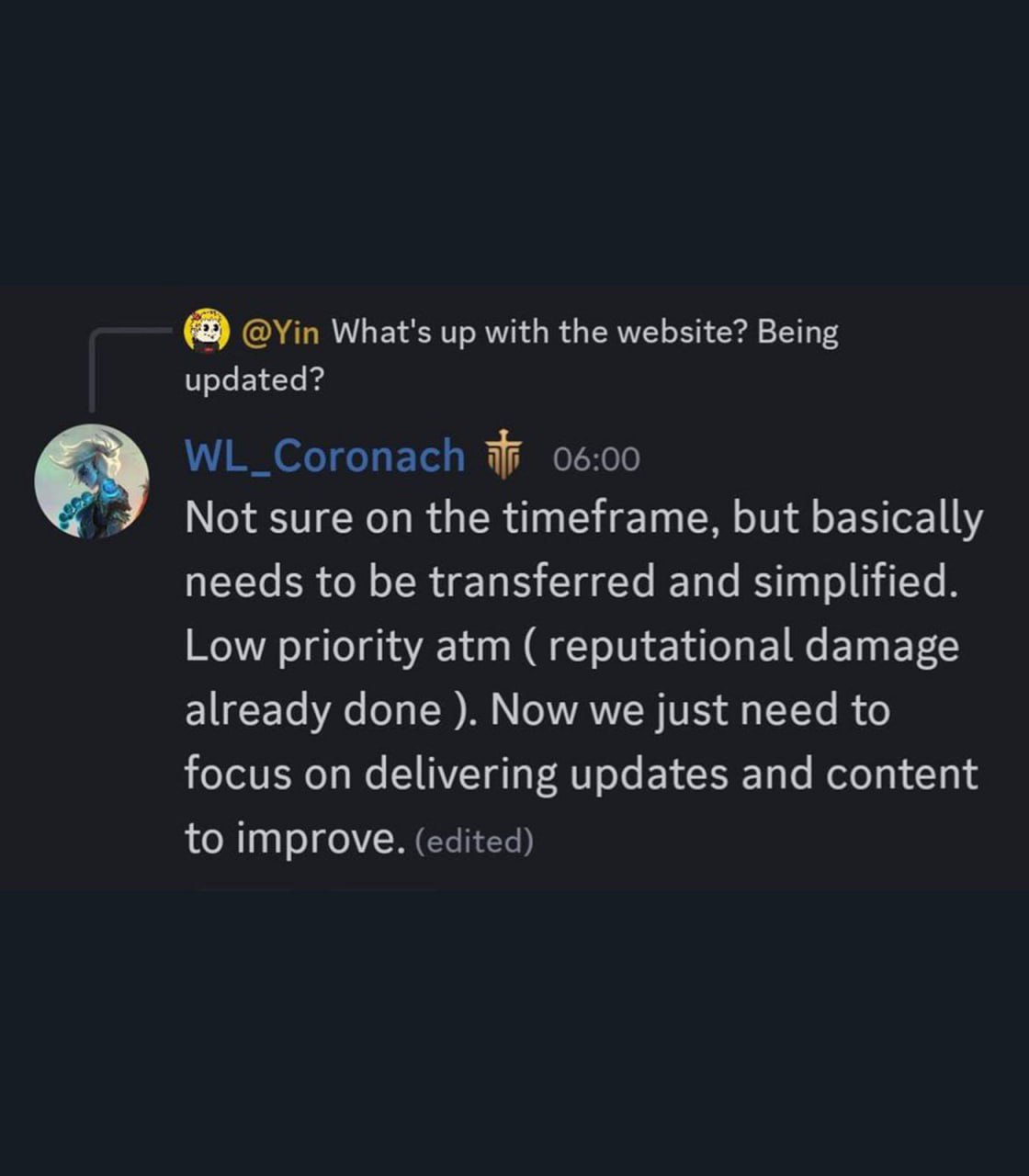 Разработчики Highguard подтвердили что у них нет времени чинить сайт Как ответил дизайнер игры они собираются перенести и упростить его но сейчас это низкий приоритет Сейчас вся оставшаяся команда сосредоточена на самой игре и выпуске обновлений с контентом чтобы исправить игру насколько это возможно Шёл 24 й день с момента релиза Highguard