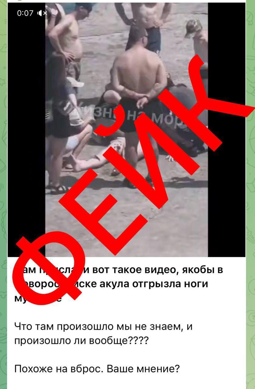 На видео турист с откушенной ногой: по сети расходятся слухи об акуле у берегов Новороссийска Накануне в соцсетях появилась информация о нападении акулы на туриста на пляже Новороссийска. Пост сопровождался видео. На кадрах виден лежащий мужчина, лишившийся ноги, и столпившиеся вокруг люди. Утверждалось, что морская хищница оставила отдыхающего без конечности. Слухи мгновенно подхватили другие каналы в мессенджерах. Впрочем, никаких подтверждений того, что ролик снят именно в Новороссийске – нет. Власти города также отрицают данный факт. — Данная новость является недостоверной. В официальных сводках спасательных служб и медицинских учреждений также отсутствует информация о подобном инциденте, — написала пресс-служба администрации Новороссийска в Telegram. Жителей и гостей города-героя призвали быть бдительными и критически относиться к информации, которую публикуют в интернете. Также рекомендовали доверять только проверенным источникам, не поддаваться панике и не распространять информацию, не убедившись в ее достоверности. Отправить новость Подписаться