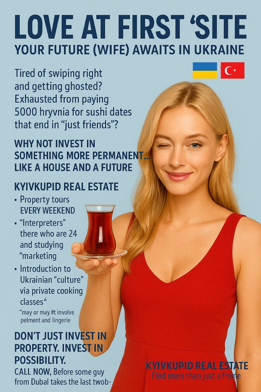 Из-за трудностей с продажей недвижимости украинские риелторы ищут инвесторов из Турции для покупки квартир в Киеве и обещают предоставить жену в качестве бонуса.
