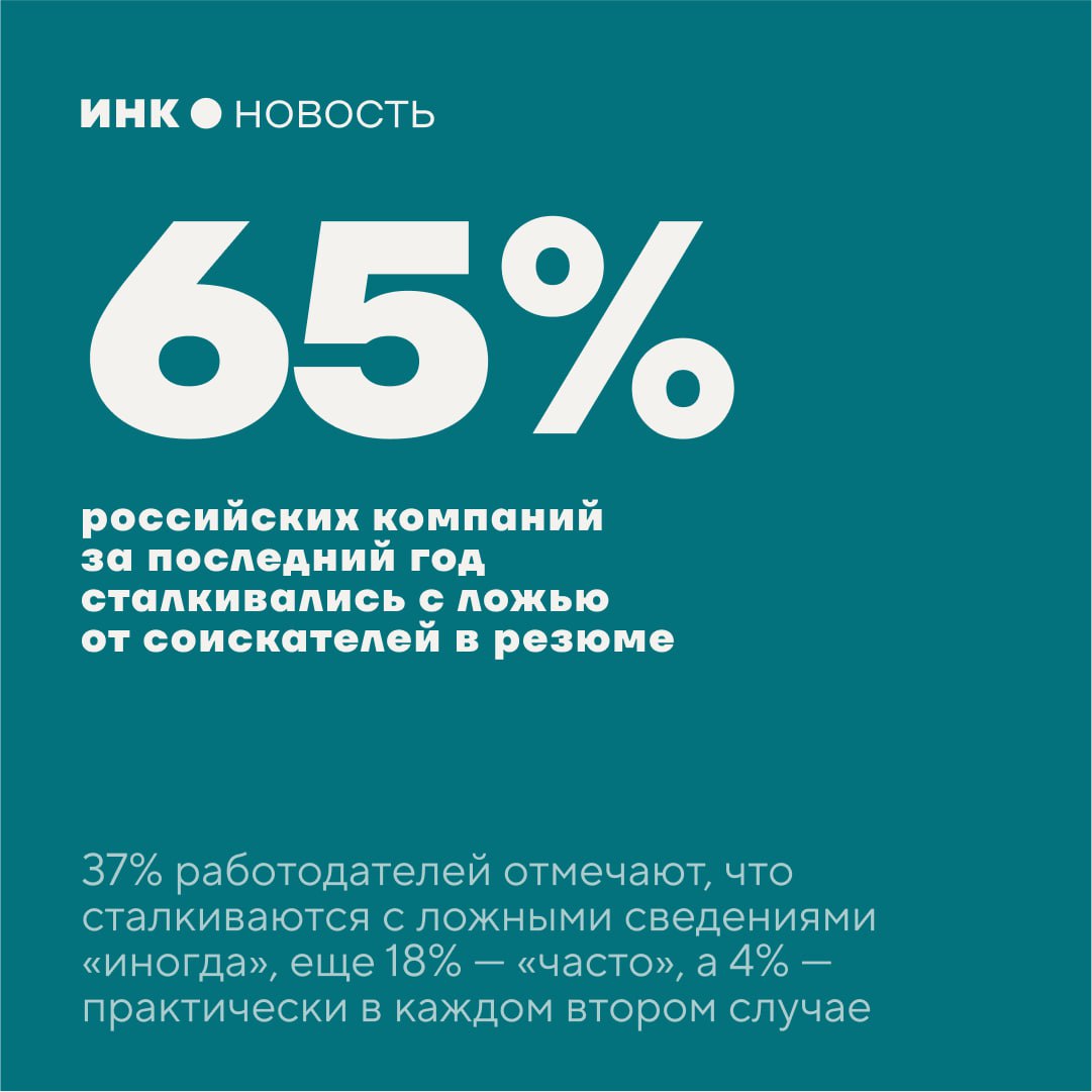 Более половины россиян лгут в резюме об этом сообщают Известия со ссылкой на данные hh ru и других HR платформ   Наиболее распространенные искажения касаются опыта работы уровня образования длительности стажа и причин увольнений Нередко кандидаты завышают свои достижения приписывают себе участие в проектах или указывают должности которых фактически не занимали Эксперты связывают рост недостоверных резюме с усилением конкуренции на рынке труда и изменением ожиданий со стороны работодателей После пандемии и экономических колебаний многие компании ужесточили требования к кандидатам особенно на руководящие и технические позиции Инк медиа для предпринимателей