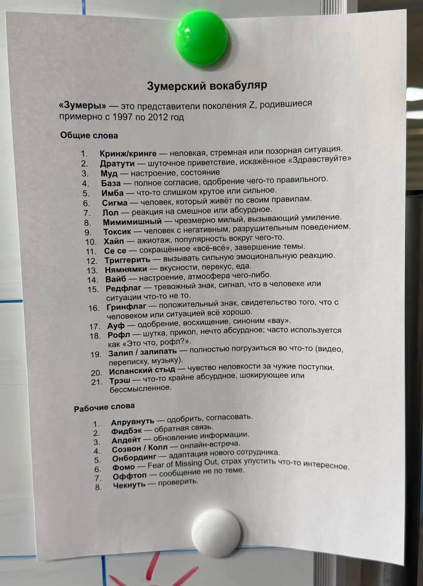 Бумерскт зумерские словари появились в российских офисах При помощи таких подсказок старшее поколение разбирается о чем говорит молодежь Старики проверяйте свой вокабуляр