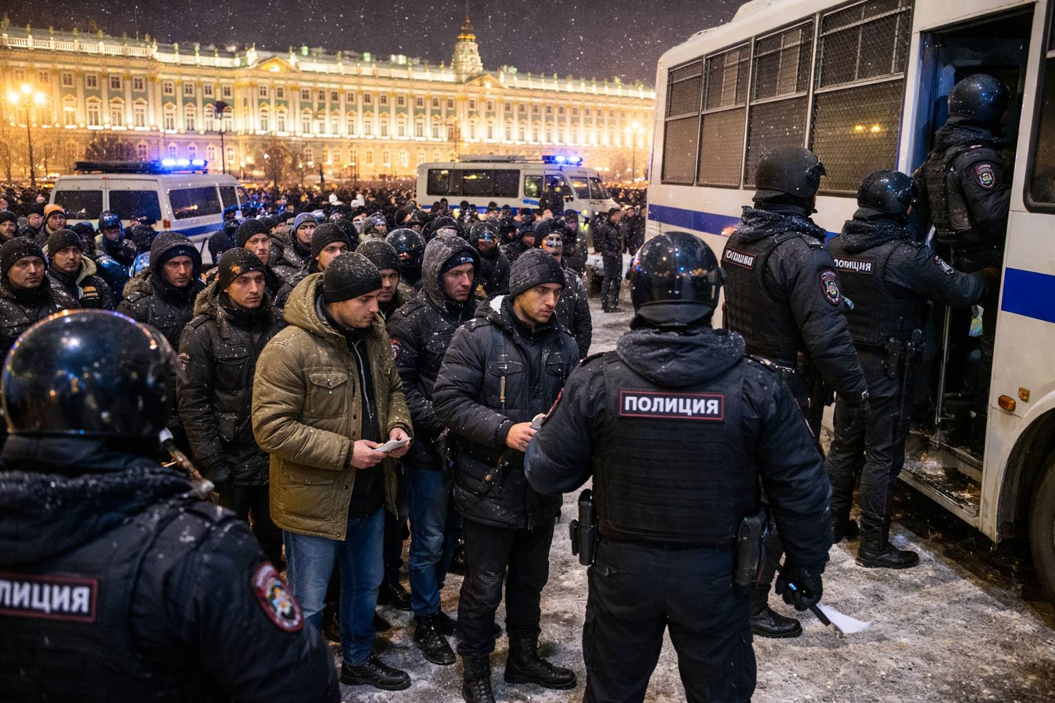 Полиция готовится ловить мигрантов в новогоднюю ночь Петербургский главк анонсировал традиционную праздничную охоту на иностранных специалистов в центре города Гостями Петербурга будут набивать автозаки и автобусы возле Дворцовой площади Просим граждан с пониманием относиться к работе полиции пишет ведомство о своих профилактических мероприятиях и напоминает иностранцам что без документов с регистрацией в РФ на улицах лучше не появляться В новогоднюю ночь в Петербурге ожидаются почти 3000 полицейских В основном они будут в местах массовых гуляний на Дворцовой и Манежной площадях а также на прилегающих улицах Помимо мигрантов могут прессануть тех кто решит отметить праздник с алкоголем TodaySPb   Новости GradSPb   Места СПб