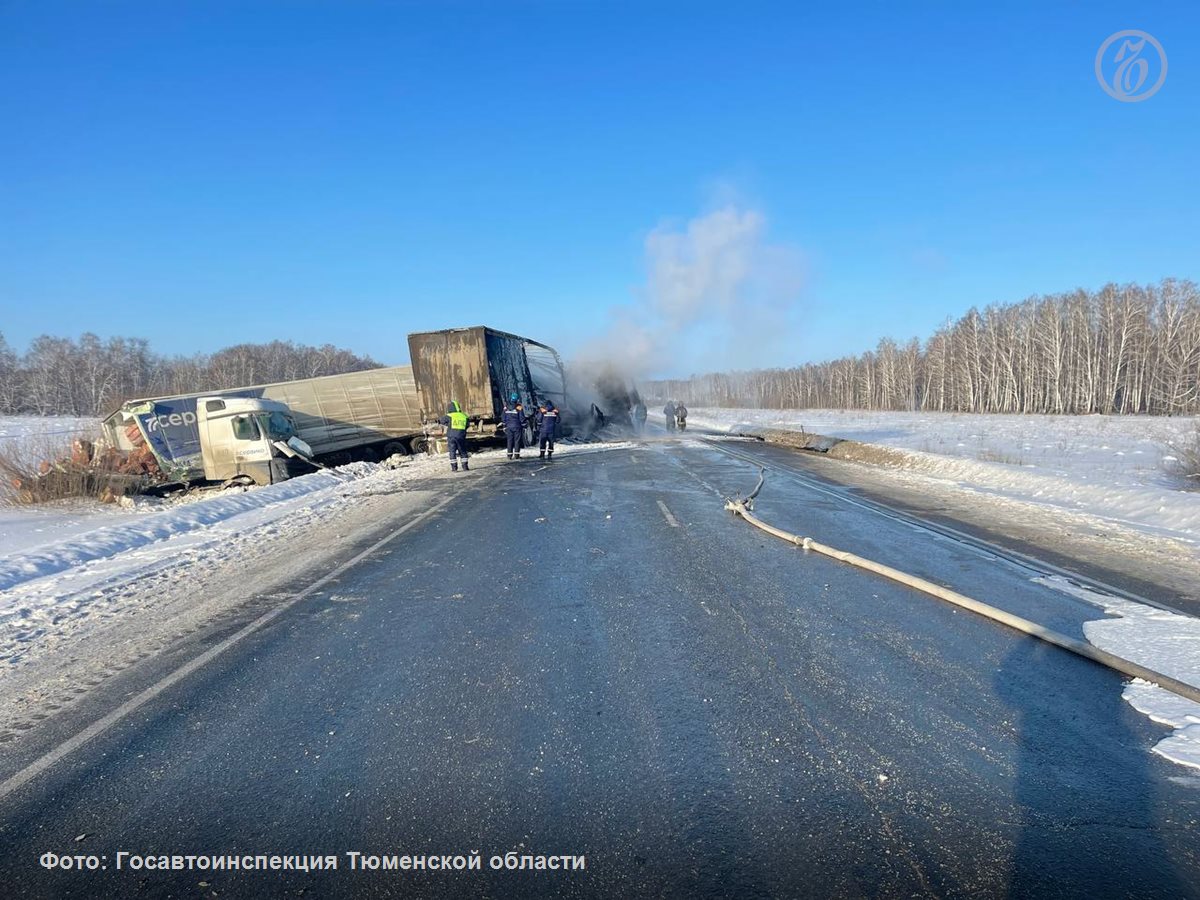 В Ишимском районе Тюменской области в ДТП погиб водитель большегруза, в результате аварии полностью перекрыто движение на федеральной автодороге Тюмень-Омск на 255-м километре.  По данным тюменской Госавтоинспекции, в ДТП попали два большегруза и легковой автомобиль. Водитель одной из фур скончался, второй получил ранения.