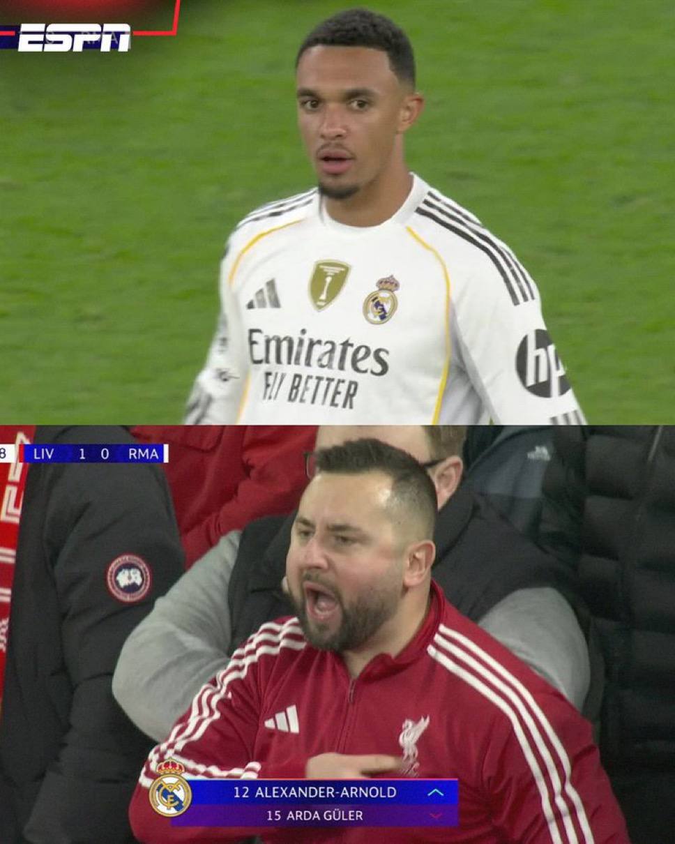 Трент вышел против Ливерпуля Болельщики встретили его диким гулом А один из фанатов демонстративно поцеловал эмблему во время выхода англичанина К слову за 20 минут до этого Мак Аллистер праздновал гол Реалу в стиле Трента myachPRO