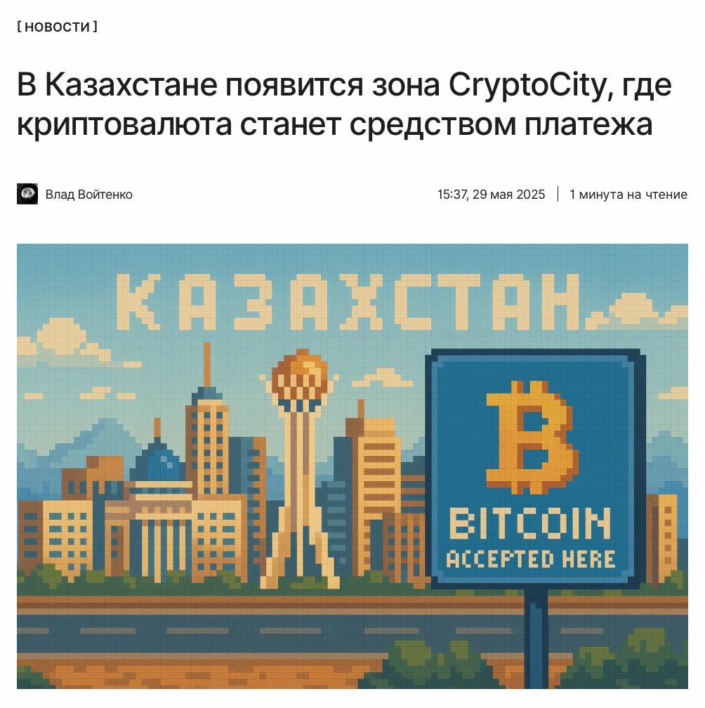 Крипта станет средством платежа Президент Республики Казахстан Касым-Жомарт Токаев анонсировал создание новаторской пилотной зоны CryptoCity в одном из городов страны. Там можно будет за криптовалюту приобретать продукты и товары, расплачиваться в ресторанах и кафе, покупать недвижимость, делать инвестиции и многое другое. ↖