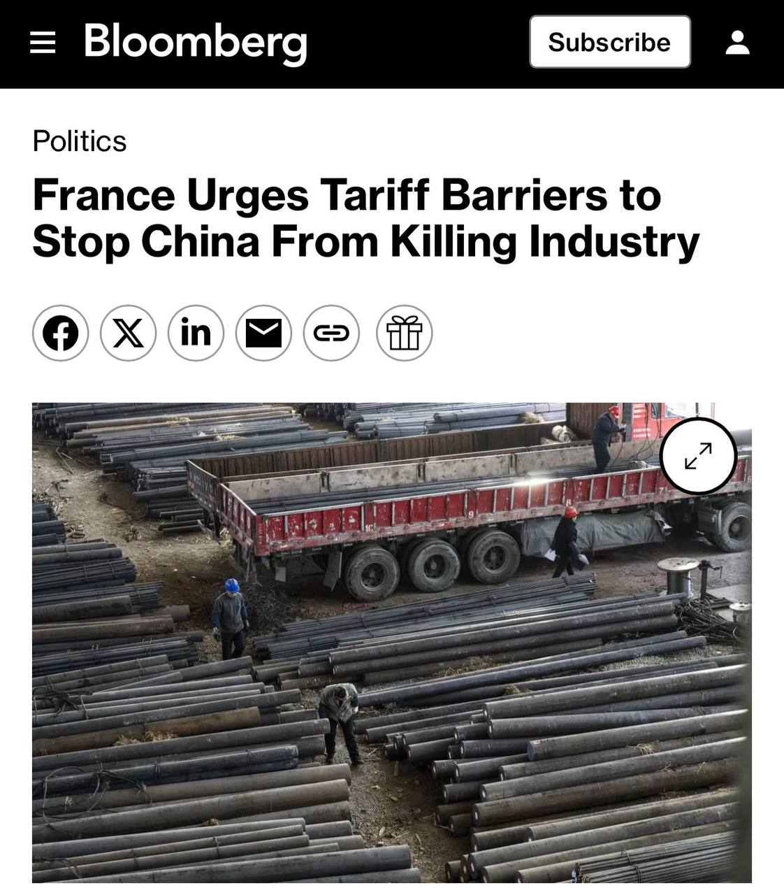 Франция призвала ЕС усилить тарифные барьеры против Китая, — Bloomberg. Европейский союз должен усилить тарифные барьеры для противодействия китайскому импорту, который может нанести ущерб промышленности континента, заявил министр финансов Франции Эрик Ломбард. По его словам, меры нужно распространить не только на сталь и автомобили, но и на другие отрасли, поэтому необходимо пересмотреть правила для более широкого применения защитных инструментов против товаров из Китая.