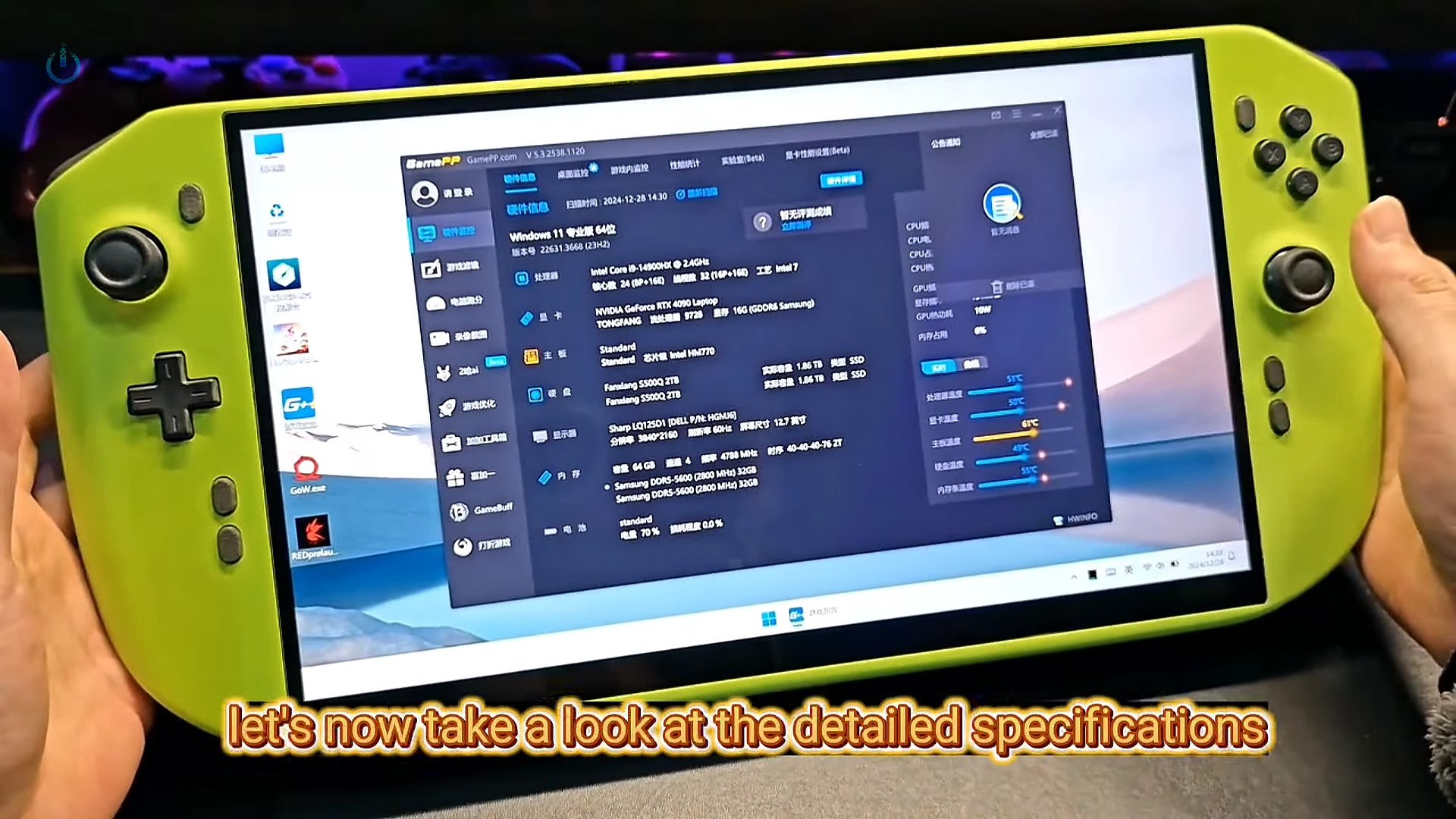Энтузиаст собрал самодельный игровой КПК с дискретной GeForce RTX 4090  Кратко: YouTube блогер NITTRX продемонстрировал самодельный портативный игровой компьютер с мощной видеокартой GeForce RTX 4090  TGP до 175 Вт  и процессором Intel Core i9-14900HX. Устройство, оснащённое 64 ГБ оперативной памяти и 4K сенсорным дисплеем, легко справляется с требовательными играми, показывая стабильные 60+ FPS в Cyberpunk 2077 и 110-120 FPS в God of War.  Это уникальное решение, поскольку большинство портативных игровых устройств используют интегрированную графику, а не дискретные видеокарты такого уровня.    Полная версия