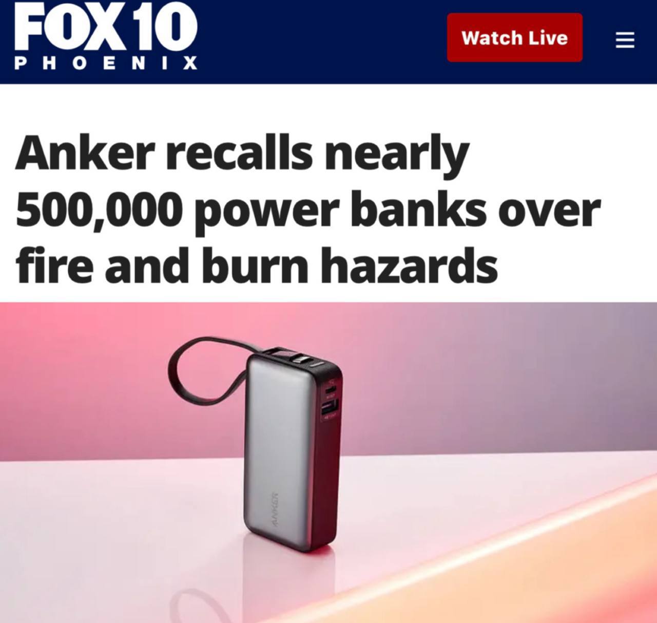 Anker отзывает почти 500 тыс внешних аккумуляторов из за опасности возгорания и ожогов Полмиллиона американских пауэрбанков могут стать причиной пожара у своих владельцев Дмитрий Никотин Подписаться