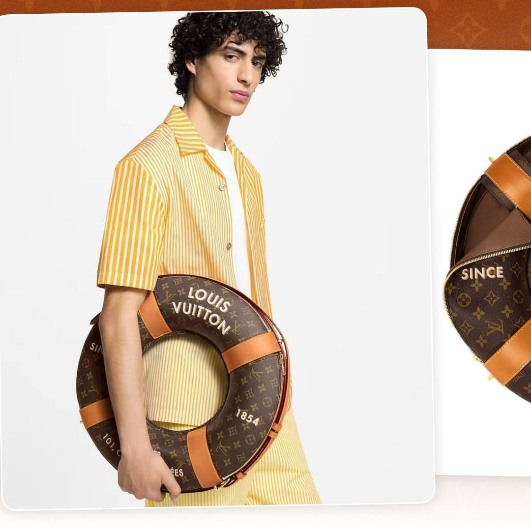 Louis Vuitton дропнули сумку за 10 тысяч долларов — аксессуар имеет форму спасательного круга. Айтем изготовлен из натуральной коровьей кожи с классическим принтом Monogram. Цена около 800 тысяч рублей. Ну что, коллеги, продаём квартиры?