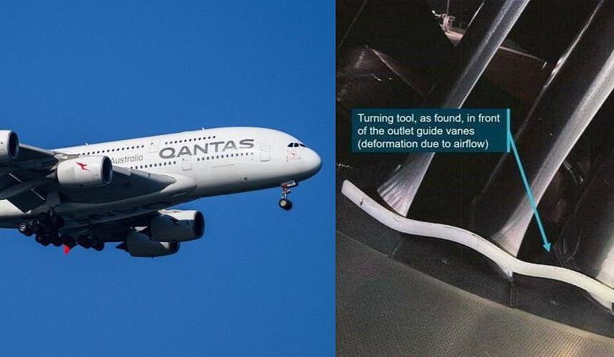 Airbus налетал 290 часов с забытым инструментом в двигателе.  Airbus A380 авиакомпании Qantas налетал более 290 часов с посторонним предметом в двигателе. Забытый в нем инструмент нашли лишь по прошествии трех недель. Только по счастливой случайности не произошло катастрофы.  Австралийское бюро безопасности на транспорте сделало вывод, что пассажиры и экипаж 34 рейсов находились в опасности из-за безответственного отношения технического персонала и руководства авиаперевозки.