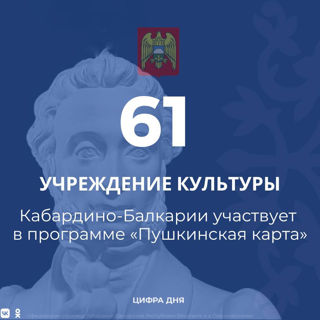 Для молодежи Кабардино Балкарии в возрасте от 14 до 22 лет действует государственная программа Пушкинская карта Владельцы карты могут бесплатно посещать разнообразные культурные события выставки театральные премьеры и концерты В программе участвует 61 учреждение культуры Кабардино Балкарии включая 15 государственных 41 муниципальное и 5 частных организаций Каждое из них предлагает свой перечень мероприятий доступных по карте Главная задача Пушкинской карты приобщение молодого поколения к искусству развитие эстетического вкуса и повышение общего культурного уровня Подписывайтесь на канал Администрации Главы КБР в МАХ