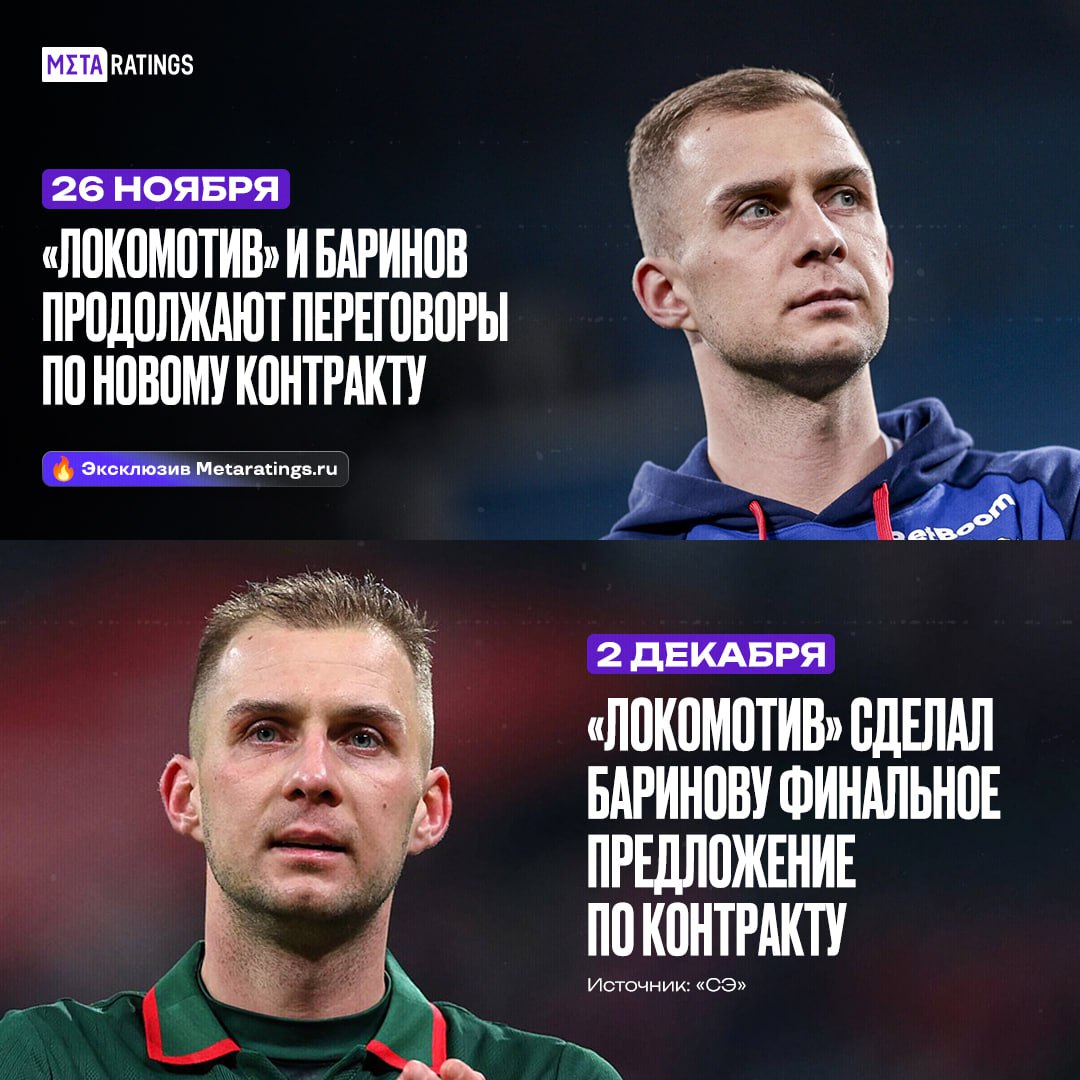 Локо сделал Баринову очередное предложение по продлению контракта Кэпу команды предложили увеличение зарплаты а условия будут лучшими в команде При этом предложение для полузащитника от железнодорожников финальное улучшать его клуб более не намерен Как быть Баринову   Соглашаться и оставаться в Локомотиве Уходить в другой клуб из РПЛ Искать варианты в Европе Metaratings