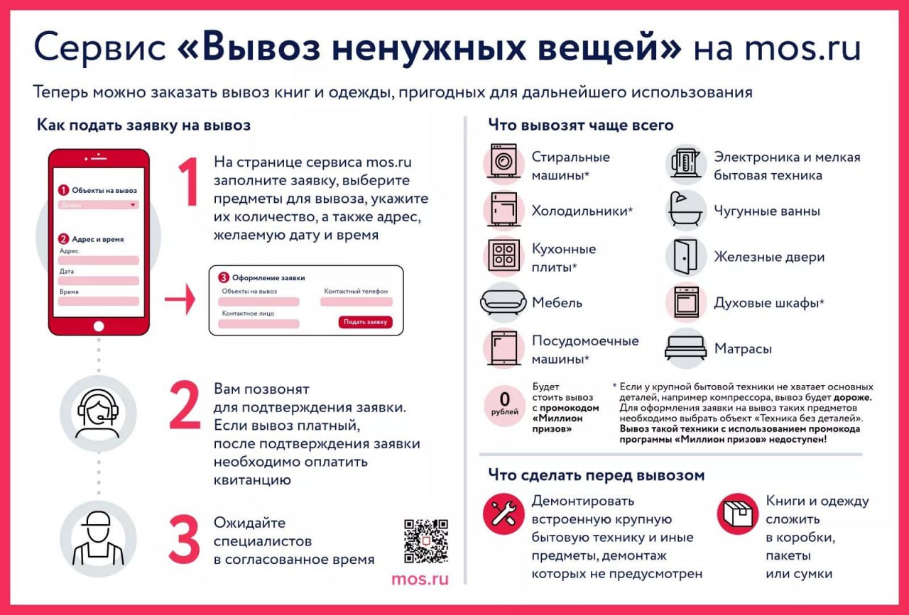 полезныепривычки зачем избавляться от захламления в квартире куда можно сдать ненужные вещи и как они могут помочь другим людям читайте в материале mos ru Мелкие пластиковые стеклянные предметы которые уже нельзя использовать старую одежду или ветошь с пятнами можно отправить на переработку Для этого отнесите предметы в синий контейнер Одежда или обувь которую больше не хочется носить и которая не подходит по размеру невостребованные книги могут послужат кому то ещё их можно отнести в пункты приема ненужных вещей сети проекта Экоточки Москвы которые расположены по всей столице Избавиться от старой мелкой и крупной бытовой техники окон после ремонта мебели ванны и даже от мотоцикла или автомобиля поможет онлайн сервис Вывоз ненужных вещей на портале mos ru Заявку может оформить любой совершеннолетний зарегистрированный пользователь mos ru после авторизации на портале