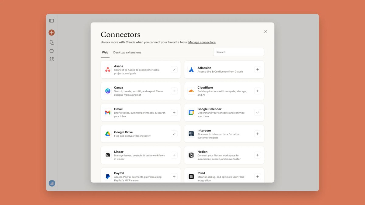 Anthropic запустила каталог интеграций для Claude. Бота можно подключить к Figma, Notion, Stripe, Asasna и другим сервисам — он сможет совершать действия от имени пользователя. Каталог доступен подписчикам тарифов Pro, Max, Team и Enterprise vc.ru/ai/2099578