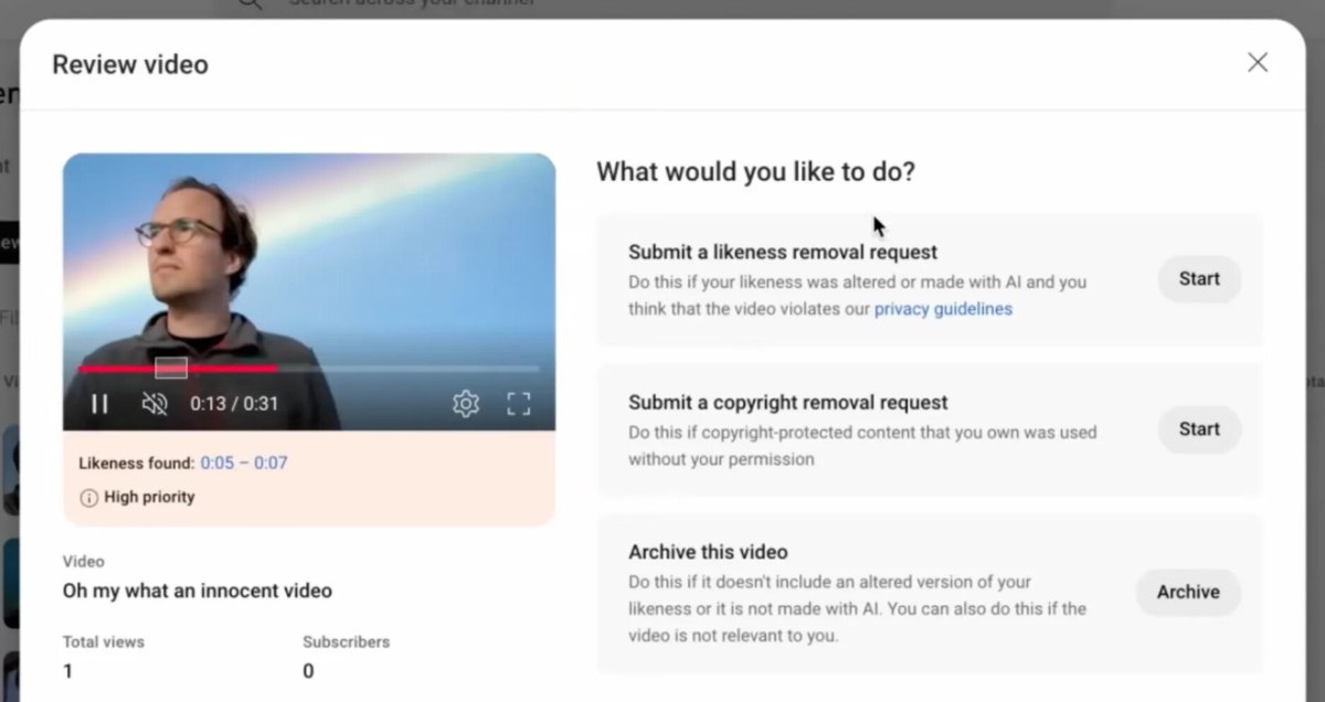 YouTube открыл доступ к функции распознавания образов для авторов своей партнёрской программы С её помощью блогеры могут находить видео с ИИ версией себя и подавать запрос на удаление ролика Воспользоваться этим пока могут авторы в некоторых странах список YouTube не уточнил vc ru services 2290485