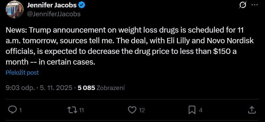 Завтра Трамп объявит о снижении стоимости на препараты для похудения Об этом со ссылкой на источники сообщает журналист Bloomberg Дженнифер Джейкобс По её информации соглашение с компаниями Eli Lilly и Novo Nordisk позволит снизить стоимость некоторых препаратов до менее 150 в месяц