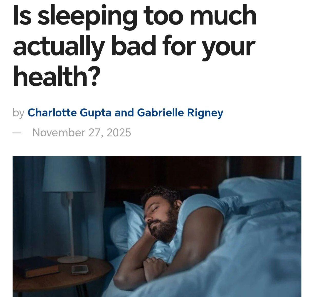 Сон более 9 часов повышает риск смерти на 34 показало исследование У тех кто спит слишком долго чаще встречаются депрессия хроническая боль лишний вес и нарушения обмена веществ При этом недосып тоже вреден Важно придерживаться золотой середины для взрослых оптимально 7 9 часов сна для подростков 8 10 Прямой эфир