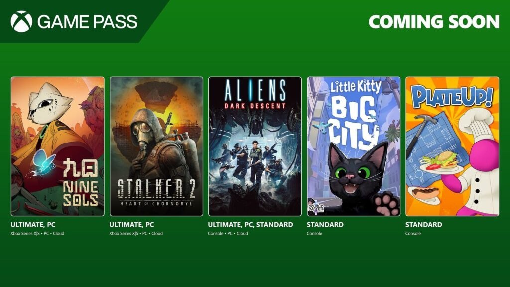 Игры, которые пополнят каталог Xbox Game Pass    Microsoft Flight Simulator 2024  Xbox Series S X и PC  — уже доступна с 19 ноября.    S.T.A.L.K.E.R. 2: Heart of Chornobyl  Xbox Series S X и PC  — релиз запланирован на 20 ноября.    Little Kitty, Big City  консоли  — 20 ноября.   PlateUp!  консоли  — 20 ноября.   Nine Sols  Xbox Series S X и PC  — 26 ноября.    Aliens: Dark Descent  консоли и PC  — 27 ноября.    30 ноября из Game Pass будут удалены следующие игры:  - Conan Exiles  - Coral Island  - Hello Neighbor 2  - Remnant: From The Ashes  - Rollerdrome  - Soccer Story  - Spirit of the North  - The Walking Dead: The Final Season  - While the Iron’s Hot     Каталог игр для Xbox Бот Xbox: