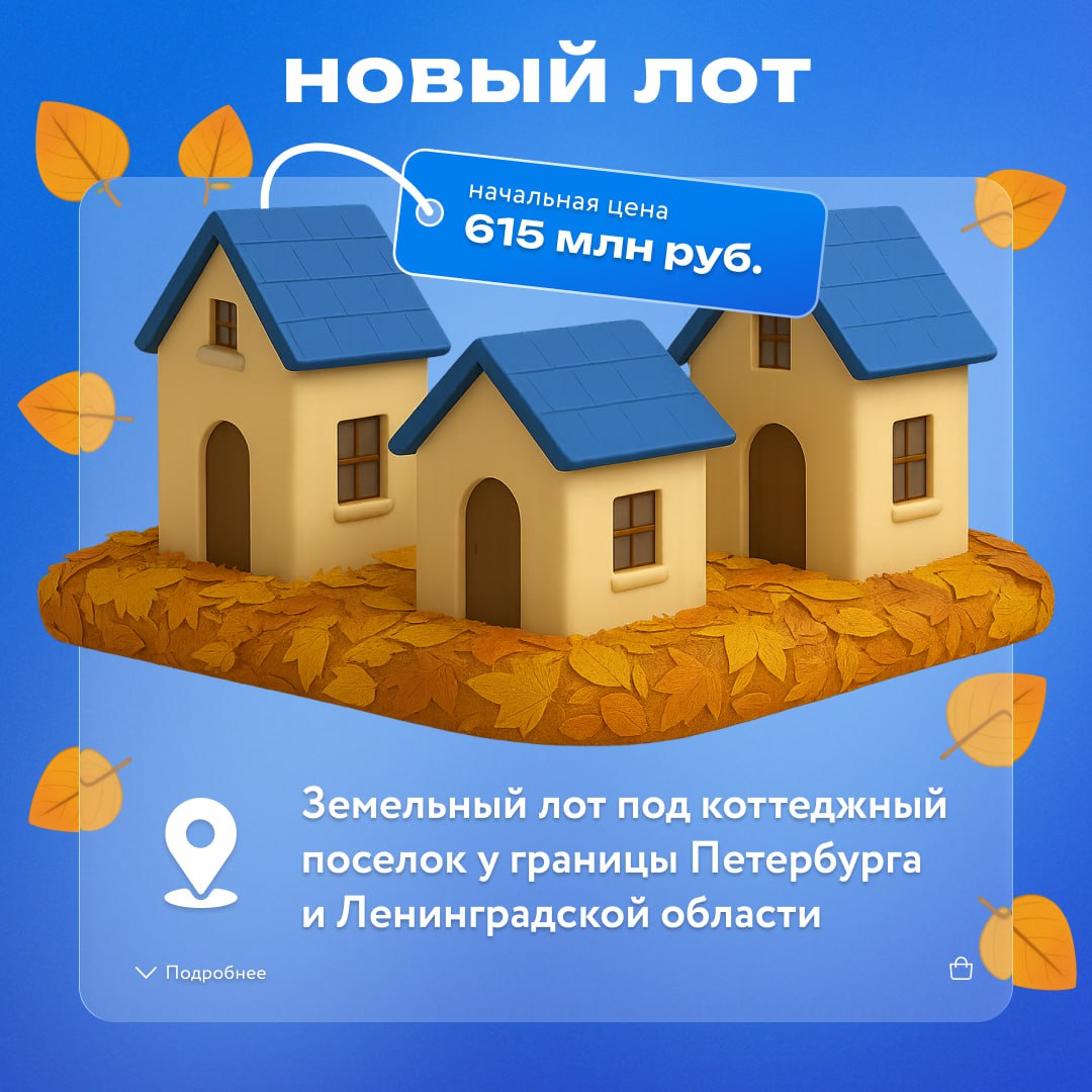 Крупный земельный лот под коттеджный поселок у границы Петербурга и Ленинградской области Объявлен аукцион по продаже пула участков общей площадью 11 га во Всеволожском районе с проектом инженерной подготовки под строительство коттеджного поселка Terra Park Территория разделена на 142 домовладения размером от 6 до 10 соток Проектная документация на строительство будущей инфраструктуры поселка прошла все согласования В ней имеются схема подключения к магистральному газопроводу по границе участков технические условия на электроснабжение 15 кВт на каждый участок решения для двух артезианских скважин и системы канализации схема внутренних проездов тротуаров и парковочных зон подключение к оптоволоконной сети для высокоскоростного доступа в интернет Заневское поселение в котором расположен лот просто создано для загородного проживания Живописная местность сосновые леса и водоемы и экологическое благополучие сочетаются с высокой транспортной доступностью Транспортная инфраструктура района быстро подтягивается к городским стандартам Расстояние до КАД составляет 2 км электричка от станции Мяглово до Ладожского вокзала идет 15 минут до станций метро Проспект Большевиков и Улица Дыбенко 15 минут на автомобиле По мнению экспертов Российского аукционного дома новый собственник получит территорию с готовым генпланом и проектом инженерной подготовки что позволит без задержек выйти на реализацию поселка под ключ от эконом класса до премиум класса Они также считают что высокой маржинальности можно достичь даже если ограничиться подведением коммуникаций и продажей подготовленных к строительству участков в розницу Начальная стоимость актива 615 4 млн рублей Торги пройдут 30 октября Подробности о лоте НовыйЛот