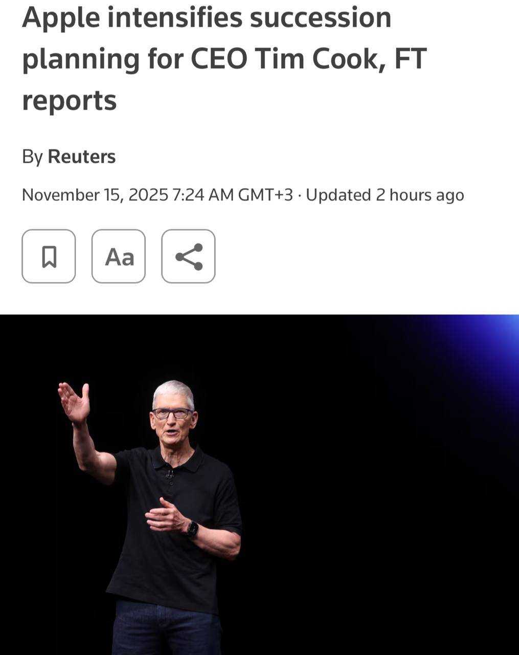 Тим Кук может покинуть пост CEO Apple уже этой зимой преемника обещают назвать в конце января Ранее считалось что кресло займёт операционный директор Джефф Уильямс но он вчера отработал последний день и ушёл на пенсию Теперь главным кандидатом называют Джона Тернуса старшего вице президента Apple по аппаратному обеспечению techmedia