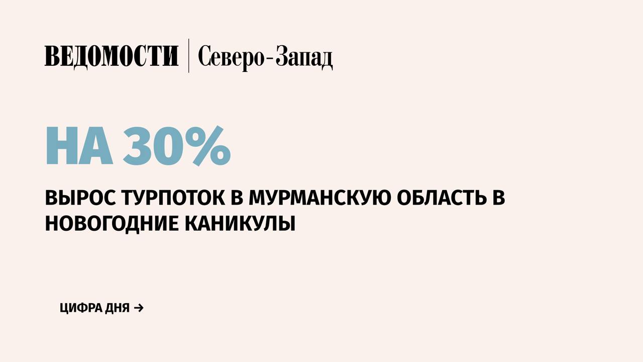 Туристический поток в Мурманскую область в прошедшие новогодние и рождественские праздники составил 120 000 жителей и гостей региона. Это на 30% больше по сравнению с аналогичным периодом прошлого года, сообщил губернатор области Андрей Чибис во время оперативного совещания.   Чибис добавил, что в нынешнем году по сравнению с предыдущими новогодними каникулами горнолыжный курорт «Большой Вудъявр» увеличил турпоток на 25%, арт-парк «Таинственный лес» – в 2 раза, природный парк «Териберка» – в 4 раза.   По его словам, по предварительным оценкам, турпоток в регион за 2024 г. превысил 700 000 человек, что стало рекордным значением среди регионов Арктической зоны РФ.     Напомним, что в 2023 г. турпоток составил 670 000 человек. Таким образом, за год он вырос почти на 4,5%.    Подпишитесь на «Ведомости Северо-Запад»