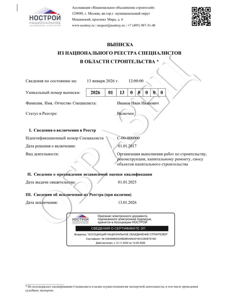 НОСТРОЙ запустил онлайн сервис для получения сведений о квалификации специалистов Выписка содержит данные статус в НРС идентификационный номер виды выполняемых работ сведения о прохождении НОК при наличии а также даты включения и исключения из реестра Сервис доступен на портале по ссылке   nostroy ru nacreestrspec zapros vypiski iz nrs