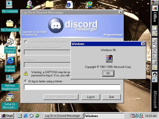 Что...?: Discord портировали на Windows 95 и Windows 98.  Энтузиаст умудрился запихать аналог мессенджера в доисторический софт, и добавить туда привычный функционал. И оно даже не лагает и не заставляет систему лагать.  Забавно, что Discord при этом не доступен на Windows 7. Мессенджер заблокировали в июне 2024 года.  Версия на XP будет?