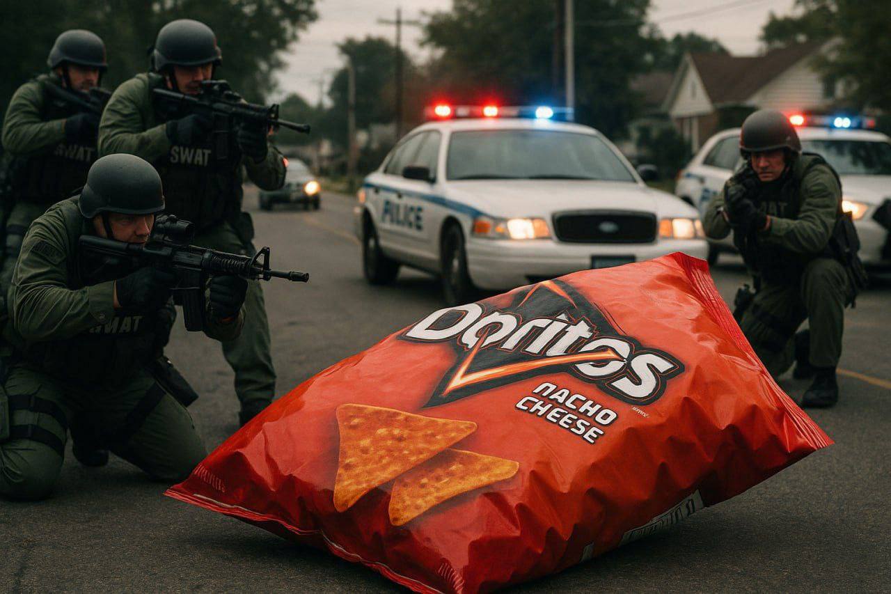 Нейросети еще не готовы В США полицейские чуть не убили парня из за Doritos В школу в Балтиморе по сигналу тревоги примчались вооруженные полицейские Ворвавшись в здание они набросились на 16 летнего парня и скрутили у всех на глазах В кармане у школьника нашли чипсы Выяснилось что нейросеть стоящая на школьных камерах увидела в чипсах Doritos оружие и вызвала полицию Они орут На землю Руки за спину Я вообще не понимаю что происходит Я просто думал что меня сейчас застрелят Они показали фото заявив что там пистолет Я говорю Это чипсы рассказал парень