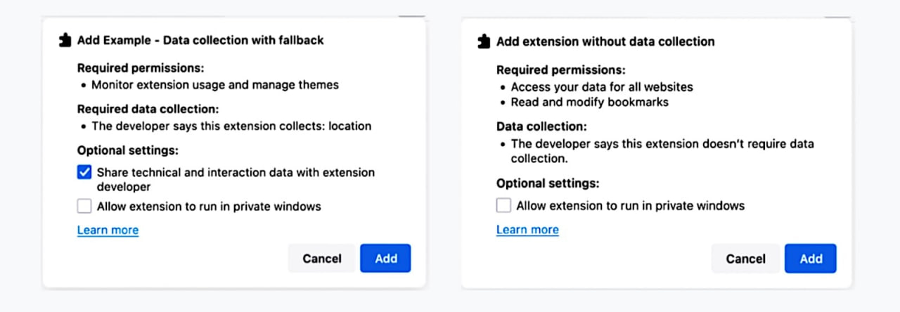 Mozilla с 3 ноября 2025 года заставит расширения Firefox открыто показывать какие данные пользователей они собирают Даже если дополнение ничего не хранит об этом придётся сообщить в манифесте Информация будет видна при установке и в менеджере дополнений Расширения без таких сведений блокируются компания хочет чтобы пользователи сами решали кому доверять свои данные