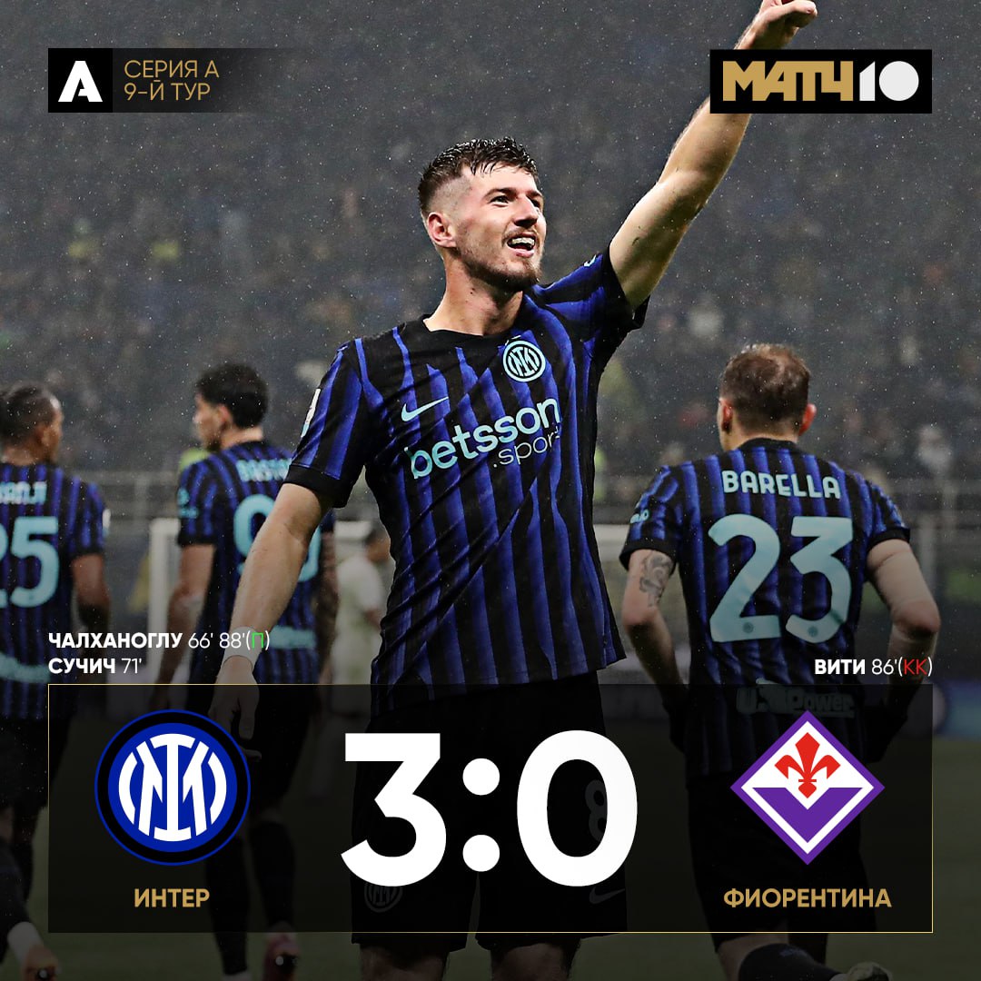 Интер победил Фиорентину Чалханоглу сделал дубль Сучич забил дебютный мяч за клуб Команда Киву идет на третьем месте До лидеров Наполи и Ромы три очка news matchtv