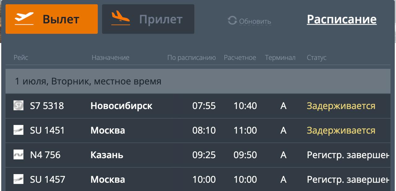 Вылет рейсов в Новосибирск и Москву задержан в аэропорту Кемерова   Причина – туман. Время задержки около 3 часов от расписания.   Вести-Кузбасс