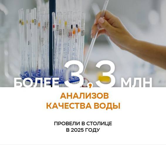 В 2025 году в Москве было проведено более 3 3 млн анализов качества воды По словам заместителя мэра Москвы Петра Бирюкова состояние воды анализируется по 200 физико химическим и биологическим показателям Качество воды контролируется на всем пути ее движения на водоисточнике станциях водоподготовки и в распределительной сети В столице ежедневно потребляется почти 3 млн кубометров воды