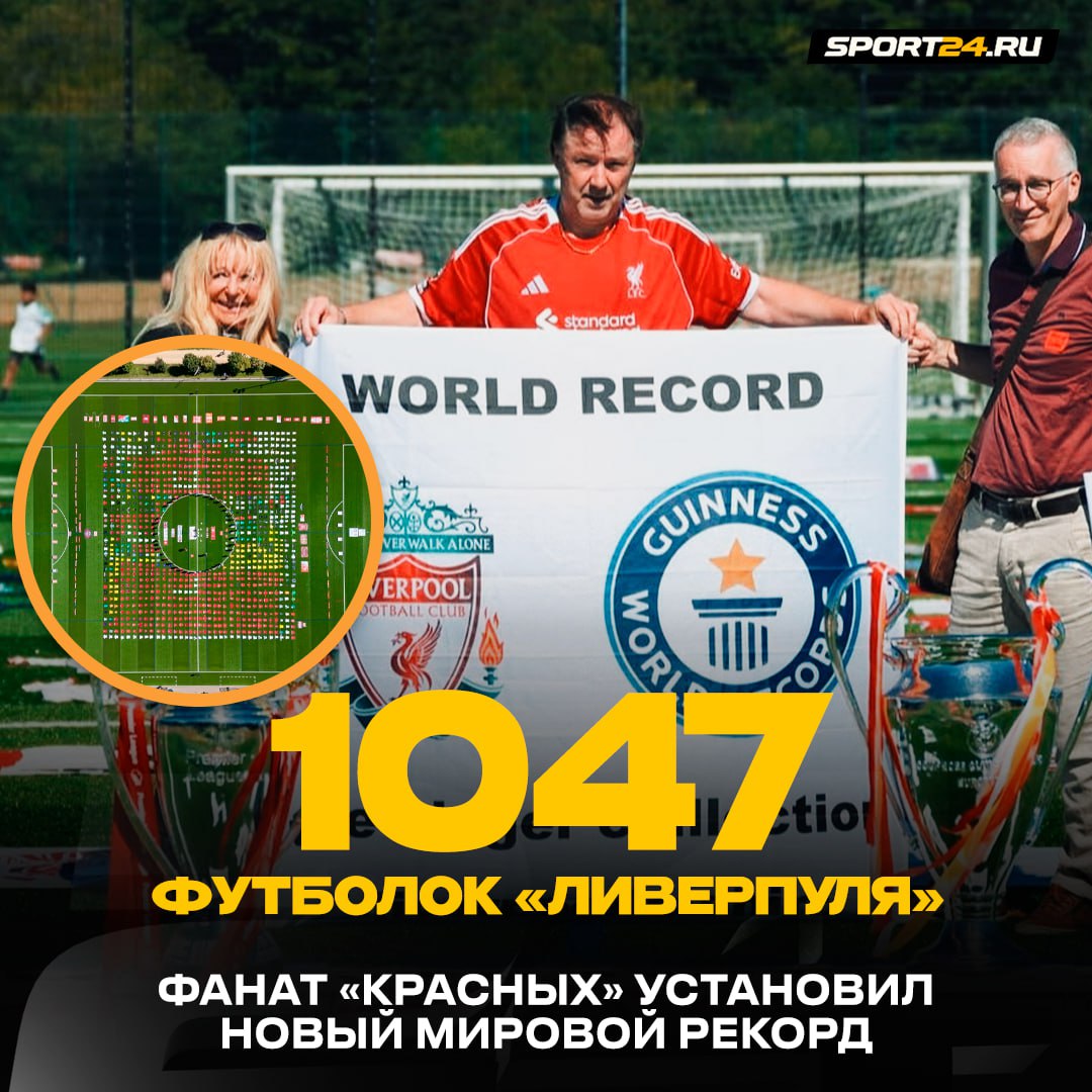 Болельщик Ливерпуля попал в Книгу рекордов Гиннесса Швейцарец Флориан Тюрлер собрал 1047 футболок любимого клуба Он выложил их на футбольном поле в Маглингене чтобы показать масштаб своей коллекции Невероятно Лучшее из мира футбола Подпишись