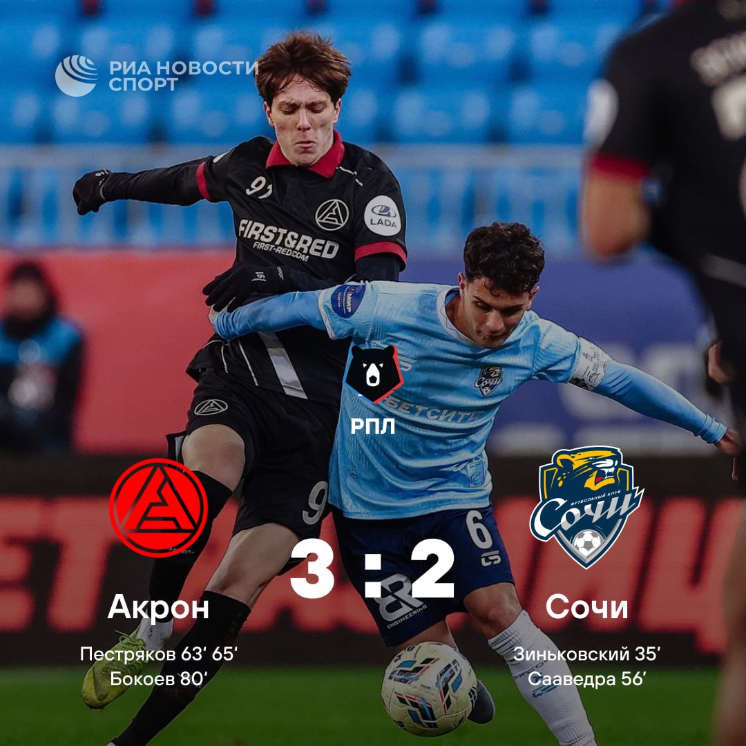 ВОТ ЭТО КАМБЭК Акрон перевернул матч и вырвал победу над Сочи Дзюба впервые с октября вышел на поле и сделал две голевые за 20 минут Подписывайтесь на РИА Новости Спорт в MAX