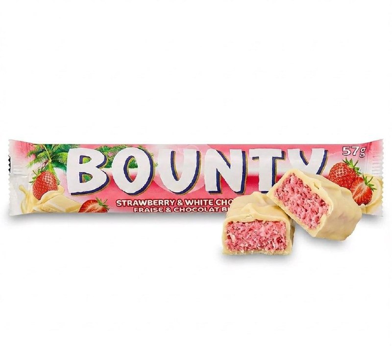 Bounty со вкусом клубники завезут в российские магазины В каждой упаковке мякоть кокоса и клубничный крем политые белым шоколадом Вот это уже действительно райское наслаждение