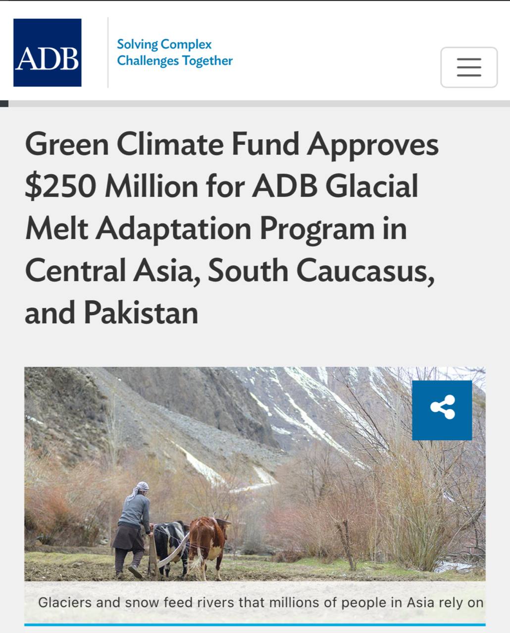 250 млн направят на спасение ферм Центральной Азии от засух и наводнений Средства пойдут на новые системы орошения водохранилища и мониторинг ледников Это ответ на ускоренное таяние которое угрожает сельскому хозяйству сообщает АБР Быстрое отступление ледников один из самых сложных вызовов для нашего региона заявила директор банка Ясмин Сиддики Программа также включает адаптацию систем здравоохранения и поддержку женского агробизнеса Читать SputnikТj в MAX