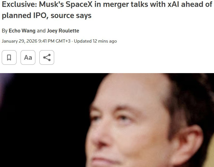 Маск и SpaceX ведут переговоры о присоединении к xAI перед IPO Компания SpaceX основанная Илоном Маском обсуждает возможность объединения с платформой xAI в преддверии первичного публичного размещения акций IPO намеченного на текущий год В результате сделки акционеры xAI получат взамен ценные бумаги SpaceX investing investing