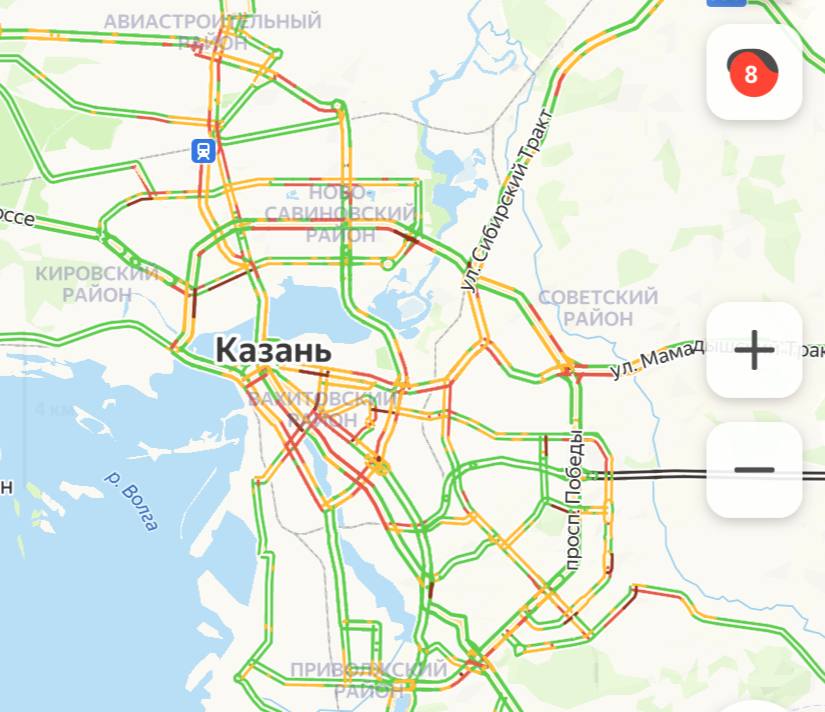 Тем временем пробки в Казани достигли 8 баллов