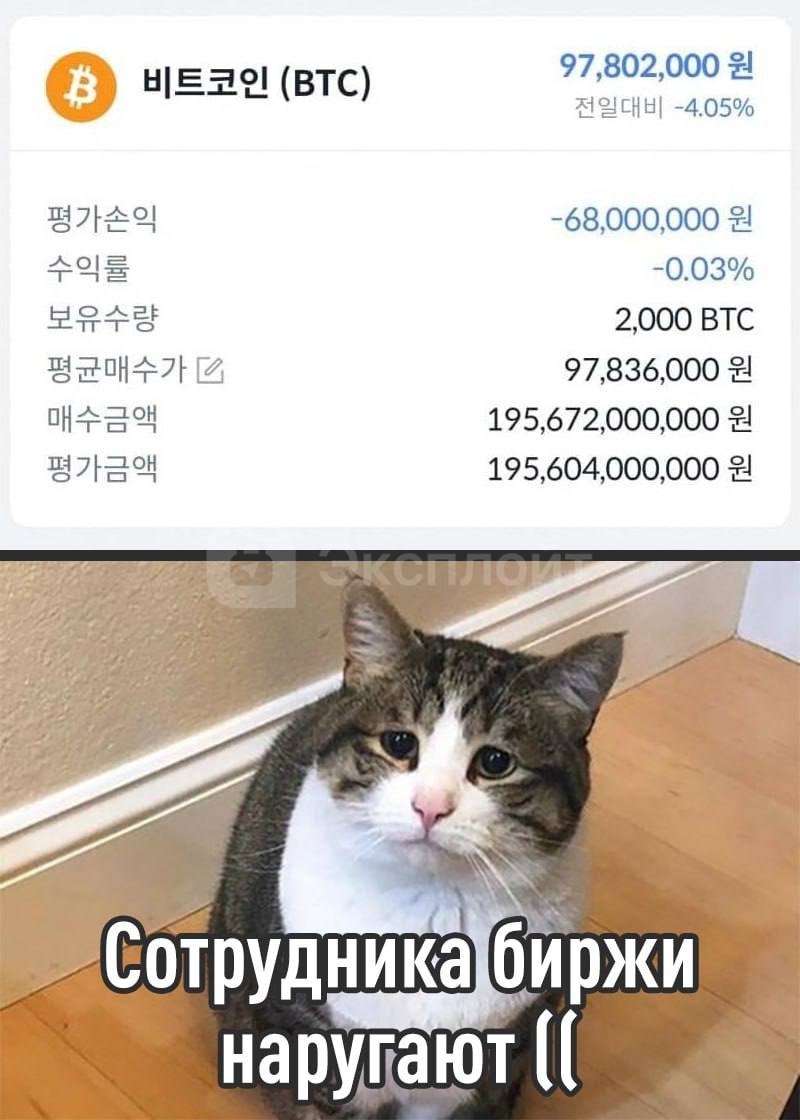 Стажёр криптобиржи Bithumb случайно сделал 240 человек миллионерами он по ошибке отправил им Биткоины вместо корейских вон Клиенты платформы могли купить наборы Random Box из которых выпадали 2000 50 000 вон но случилась небольшая ошибка когда сотрудники начали рассылку призов кто то случайно изменил воны на BTC В итоге из 700 покупателей Random Box 240 открыли их и получили по 2000 битков 10 5 млрд рублей на свои кошельки Из за массового оттока крипты курс BTC внутри биржи временно улетел на 10 ниже глобальной exploitex